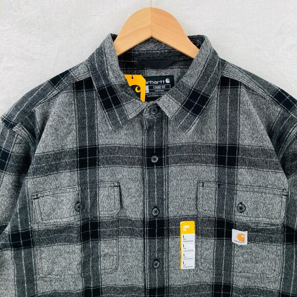 Carhartt Flannel Shirt Mens Large Tall Heavyweight Asphalt Gray Plaid New - Picture 2 of 11